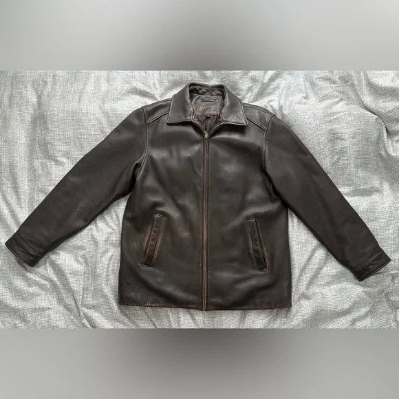 St. John's Bay Vintage Dark Brown 100% Leather Jacket - Picture 2 of 16